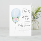 Blue Watercolor Ballon It's a Boy Baby Shower Invitation (Standing Front)