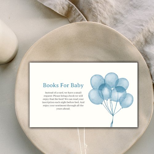 Blue Watercolor Balloon Baby Shower Books for Baby Enclosure Card