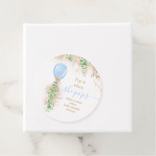 Blue Watercolor Balloon Baby Shower Pop It Favor Tags