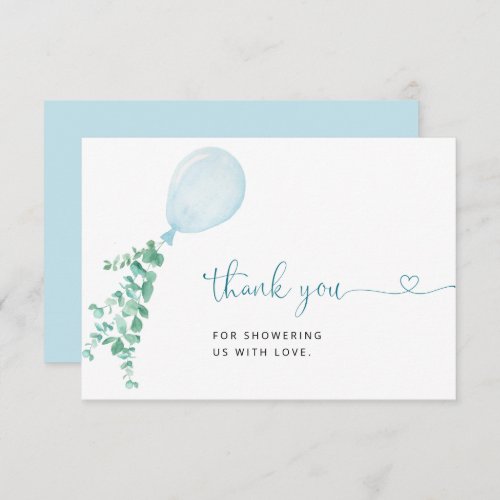 Blue Watercolor Balloon Boy Baby Shower Thank You Card