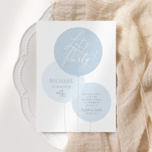 Blue Watercolor Balloon Boy Birthday Party Invitat Invitation
