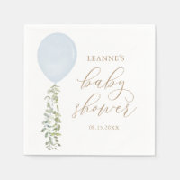 Blue Watercolor Balloon Eucalyptus Baby Shower Napkins