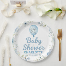 Blue Watercolor Balloon Floral Boy Baby Shower 