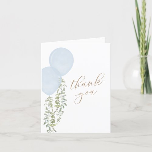 Blue Watercolor Balloon Twin Boys Baby Shower Thank You Card
