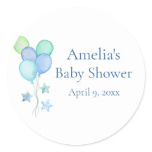 Blue Watercolor Balloons Baby Shower Favor Sticker