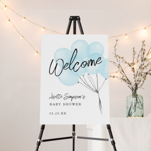Blue Watercolor Balloons Baby Shower Welcome Sign