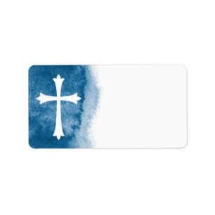 Blue watercolor baptism, communion or confirmation label