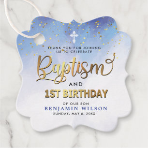 Blue Watercolor Baptism & First Birthday Thank You Favor Tags