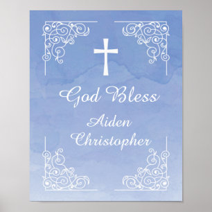 Blue Watercolor Baptism or Communion Welcome Sign