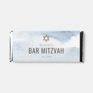 Blue Watercolor Bar Mitzvah Chocolate Bars