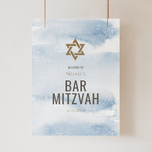 Blue Watercolor Bar Mitzvah Welcome Poster