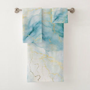 Blue watercolor bath towel set