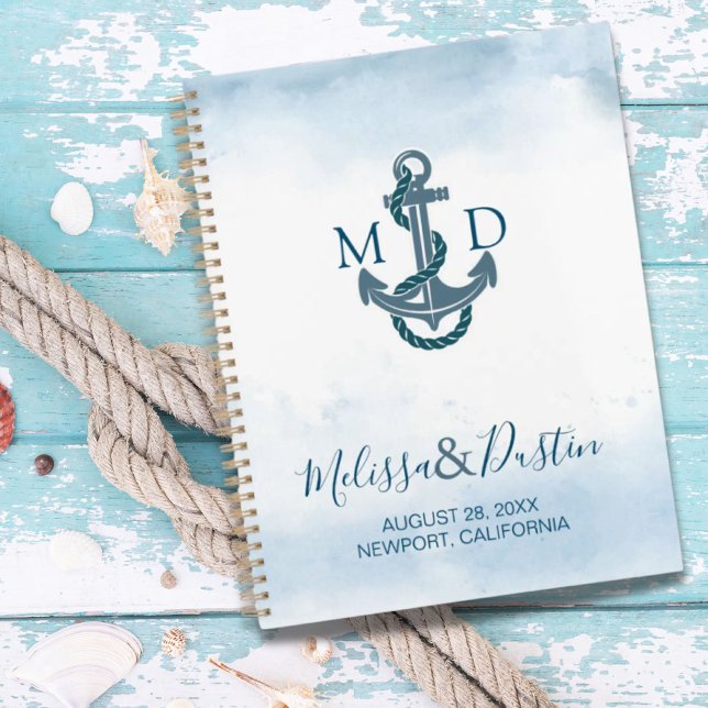 Blue Watercolor Beach Anchor Nautical Wedding  Planner (Blue Watercolor Beach Anchor Nautical Wedding Planner)