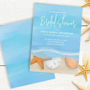 Blue Watercolor Beach Coastal Nautical Whimsical Invitation