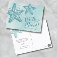 Blue Watercolor Beach Moving Announcement Card