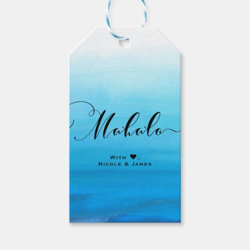 Blue Watercolor Beach Tropical Chic MAHALO ALOHA Gift Tags