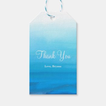 Blue Watercolor Beach Tropical Wedding Favor Gift Tags by printabledigidesigns at Zazzle