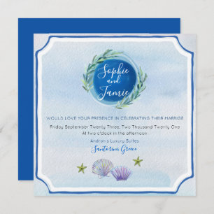 Blue WaterColor Beach Wedding Invitation