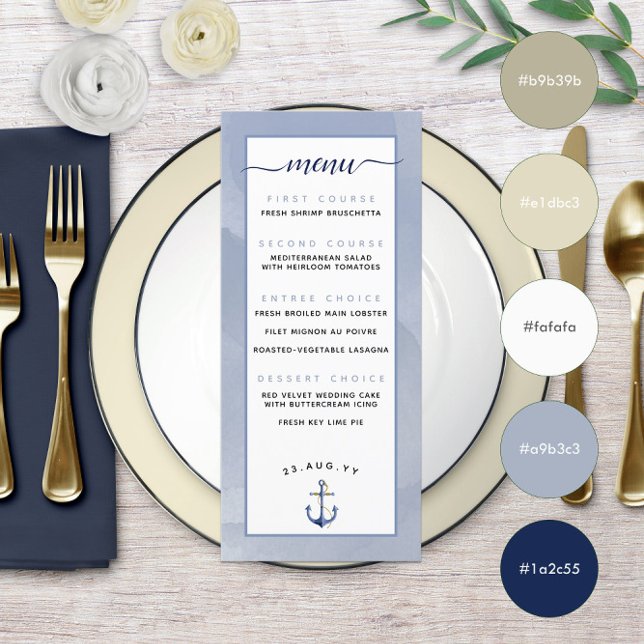 ⚓ Blue Watercolor Beach Wedding Menu (⚓ Blue Watercolor Beach Wedding Menu
)