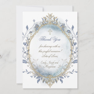 blue watercolor beige frame thank you card