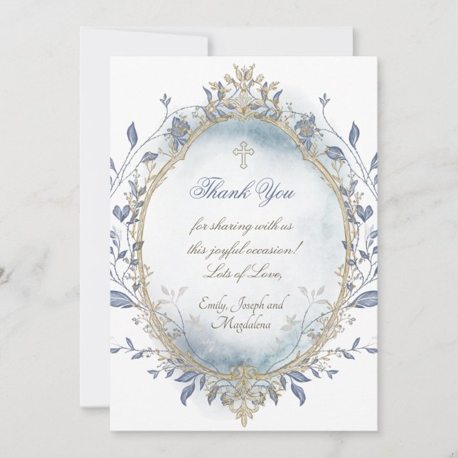 blue watercolor beige frame thank you card (Front)