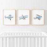 Blue Watercolor Biplane Boy Travel Nursery Decor Wall Art Sets<br><div class="desc">Add a finishing touch to your little one's space with this set of 3 watercolor biplanes.</div>