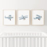 Blue Watercolor Biplane Boy Travel Nursery Decor Wall Art Sets