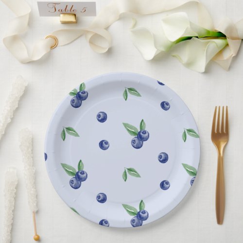 Blue Watercolor blueberry berry sweet birthday  Paper Plates