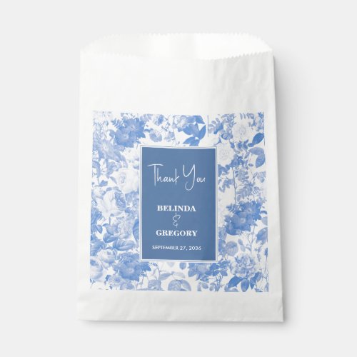 Blue Watercolor Botanical Florals Wedding Favor Bag