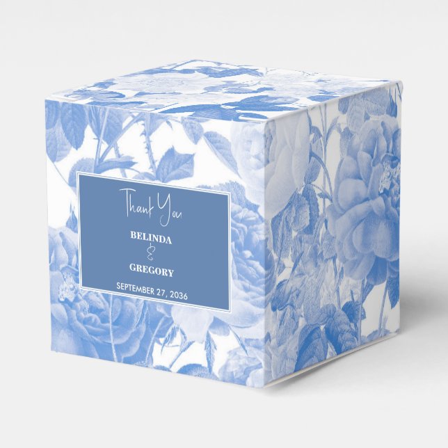 Blue Watercolor Botanical Florals Wedding  Favor Boxes (Front Side)