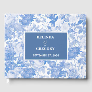 Blue Watercolor Botanical Florals Wedding Guest Book