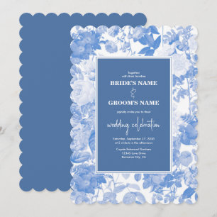 Blue Watercolor Botanical Florals Wedding Invitation