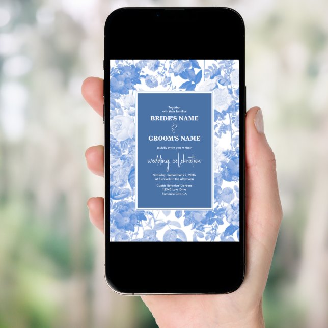 Blue Watercolor Botanical Florals Wedding Invitation (Front Digital)