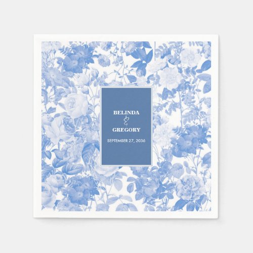 Blue Watercolor Botanical Florals Wedding   Napkins