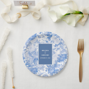 Blue Watercolor Botanical Florals Wedding Paper Plates