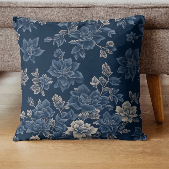 Blue Watercolor Botanical Leaves pattern Throw Pillow (Creator Uploaded)