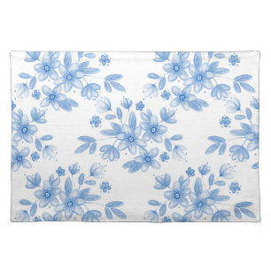 Blue Watercolor Bouquet Pattern Cloth Placemat