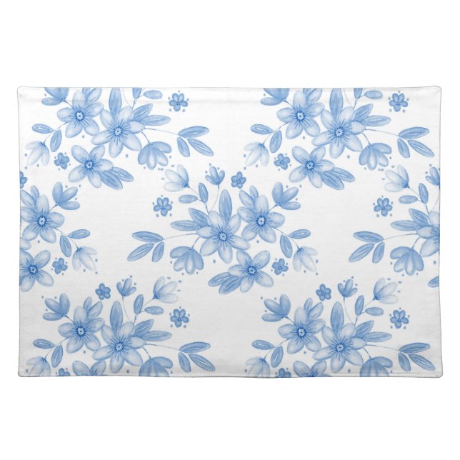 Blue Watercolor Bouquet Pattern  Cloth Placemat (Front)