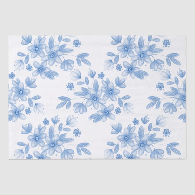 Blue Watercolor Bouquet Pattern  Tissue Paper (Front)
