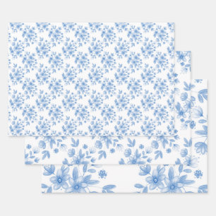 Blue Watercolor Bouquet Pattern Wrapping Paper Sheets