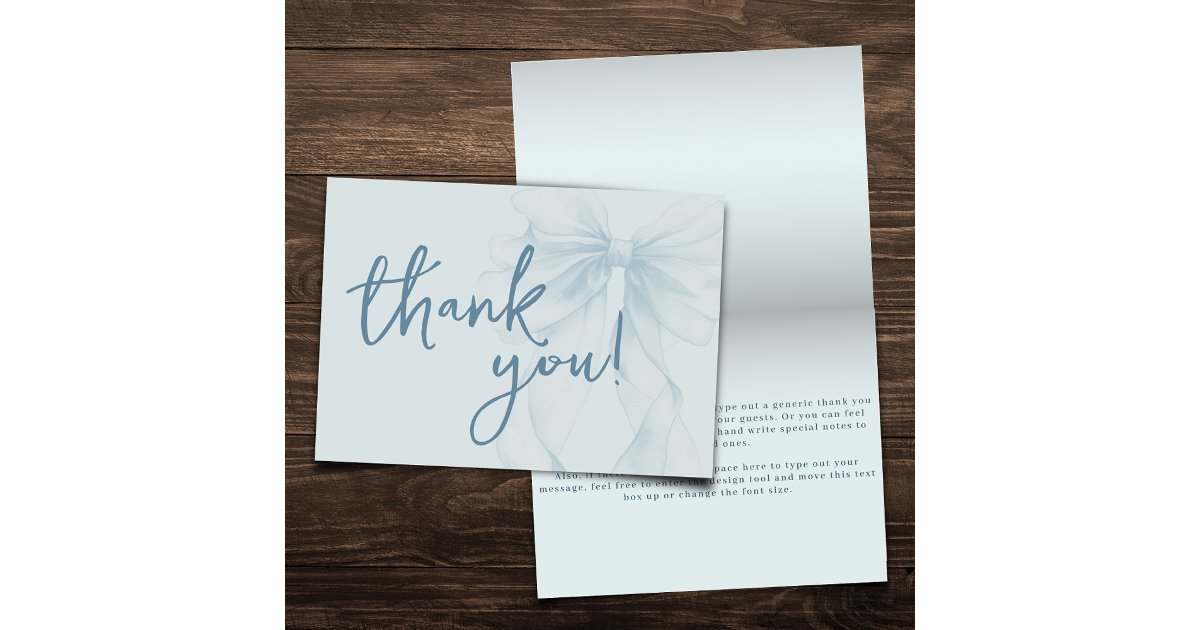 Blue Watercolor Bow Baby Shower Folding Thank You Card | Zazzle