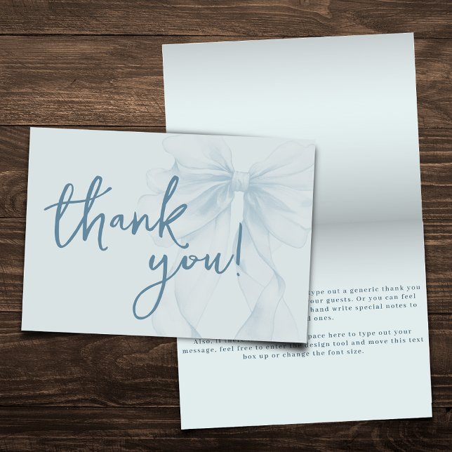 Blue Watercolor Bow Baby Shower Folding Thank You Card (Creator Uploaded)