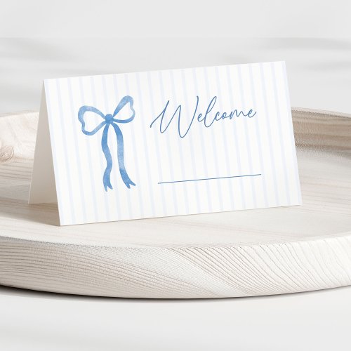 Blue Watercolor Bow Baby Shower Place Card