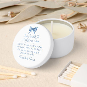 Blue Watercolor Bow Baby Shower Prayer for Baby Mini Candle Favors