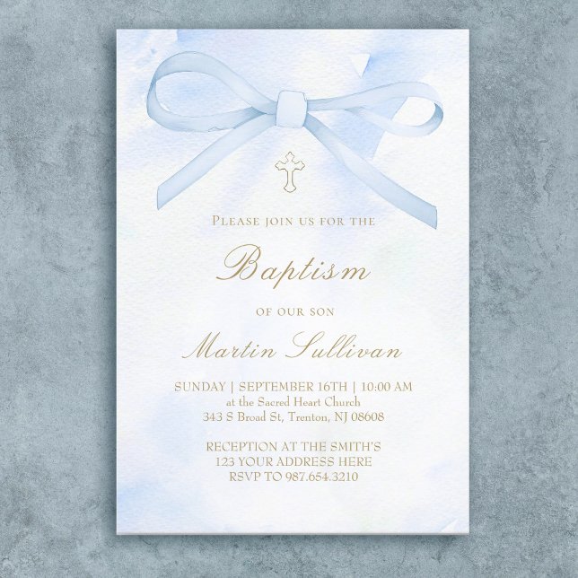 blue watercolor bow | Baptism Invitation (Creator Uploaded)