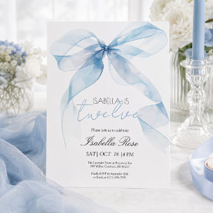 Blue Watercolor Bow Birthday Invitation