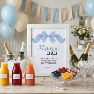 Blue Watercolor Bow Mimosa Bar Bridal Shower Sign