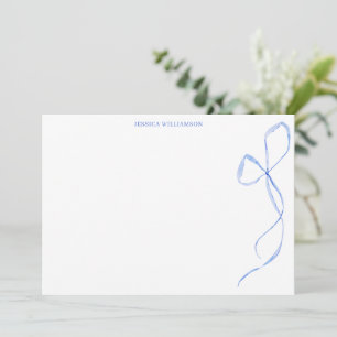 Blue Watercolor Bow Personalized Stationery Thank You Card