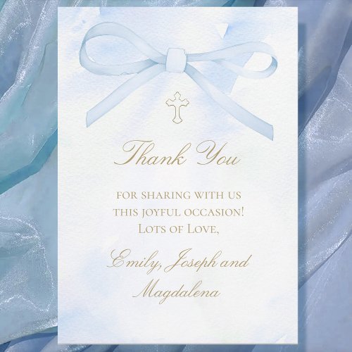 blue watercolor bow Thank You card