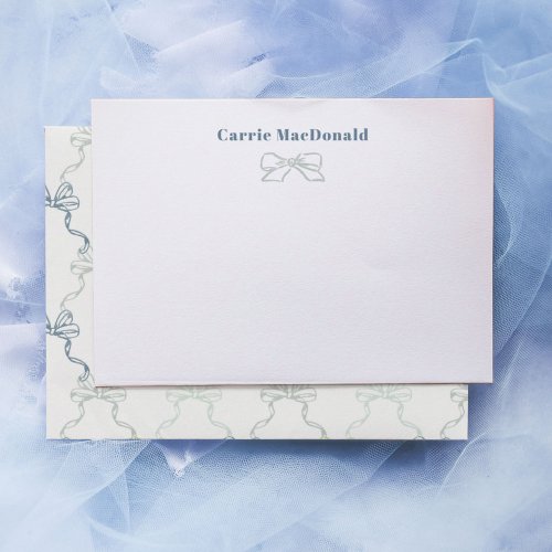 Blue Watercolor Bows Personalized Stationery Note Card